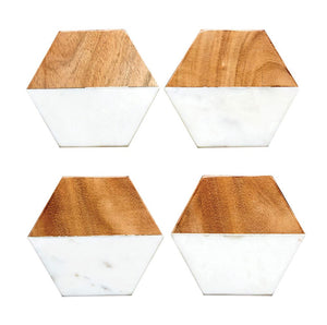 Marble & Mango Wood Hexagon Coasters