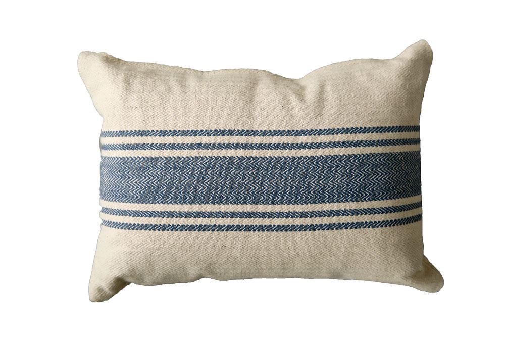 Canvas Pillow w/ Stripes, Blue