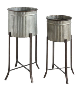 Corrugated Metal Planter w/ Stand Large