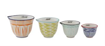 Hand-Painted Stoneware Measuring Cups w/ Stripes