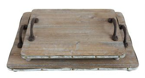 Wood Tray w/ Handles and Metal Trim Small