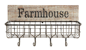 Farmhouse Wire Basket w/ Hooks