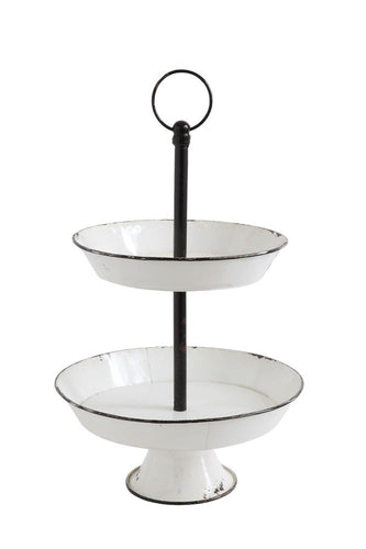 2-Tier Distressed Decorative Enamel Pedestal