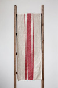 Cotton Canvas Table Runner w/ Stripes, Red