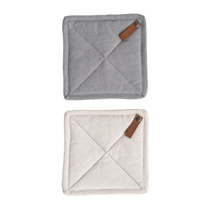 Square Cotton Pot Holder w/ Leather Loop