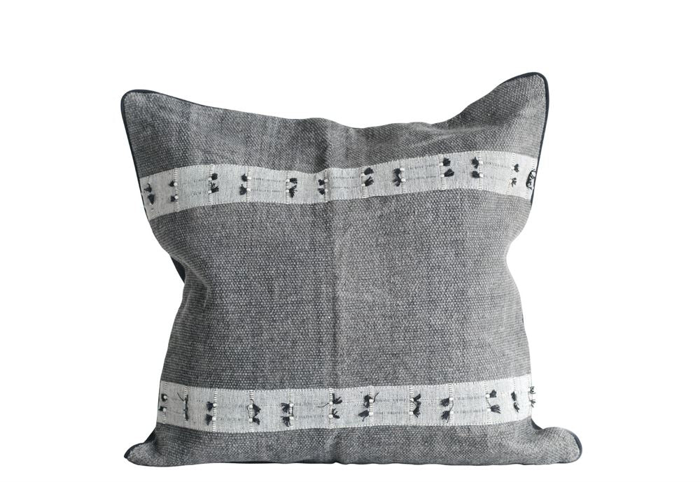 Square Cotton Woven Pillow w/ Tassels, Black