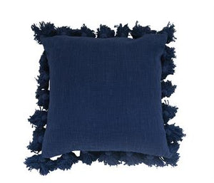 Square Cotton Pillow w/ Tassels, Navy