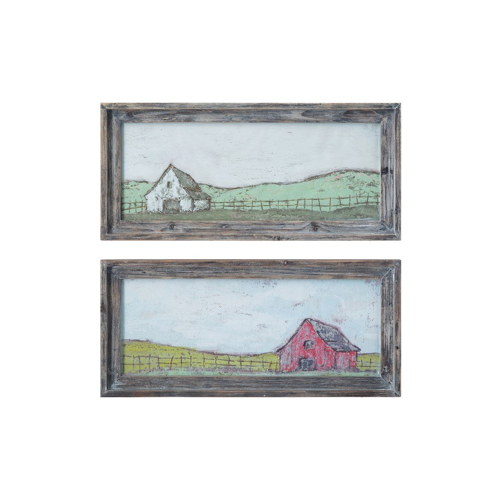 Wood Framed Wall Decor w/ Barn