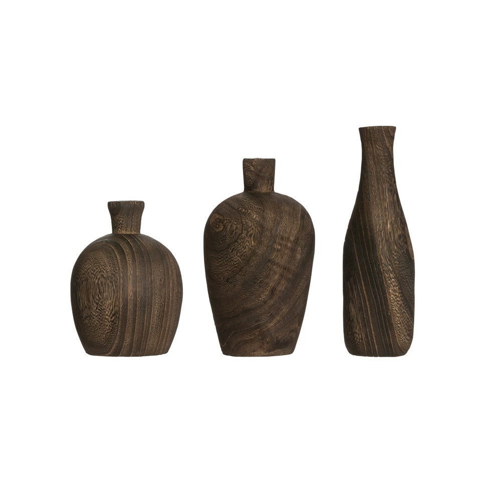 Paulownia Wood Vase, Black Charred Finish