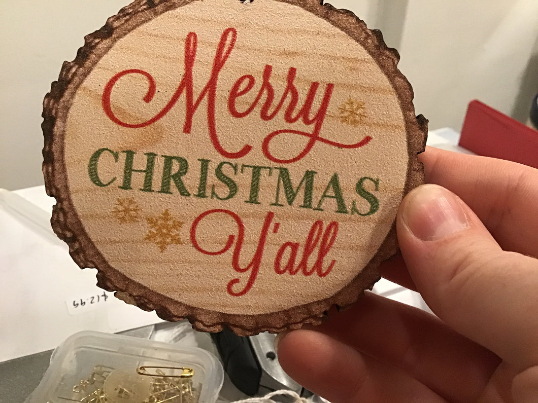 Merry Christmas Y’all Wood Slice Ornament