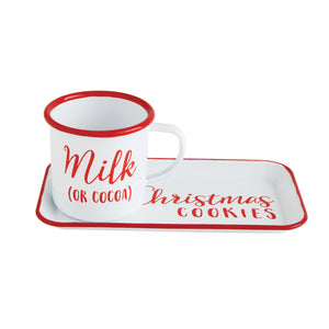 Enameled Milk and Cookies Tray with Mug