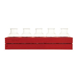 Red Wood Crate w/Glass Bottles