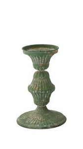 Metal Candle Holder, Distressed Green 8 3/4"