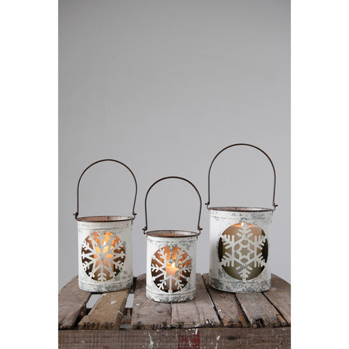 Metal White Snowflake Lantern Large