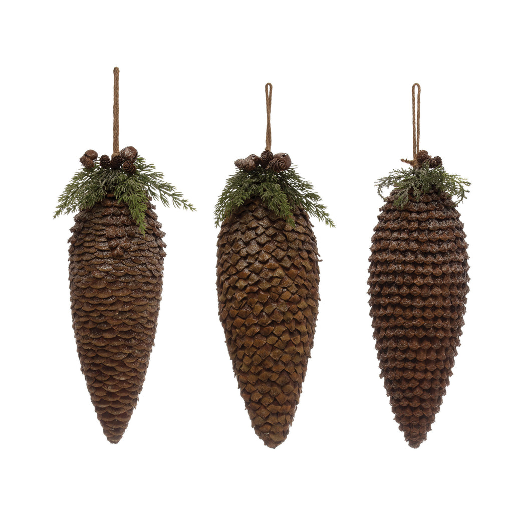 Pinecone Ornament with Foliage and Bells