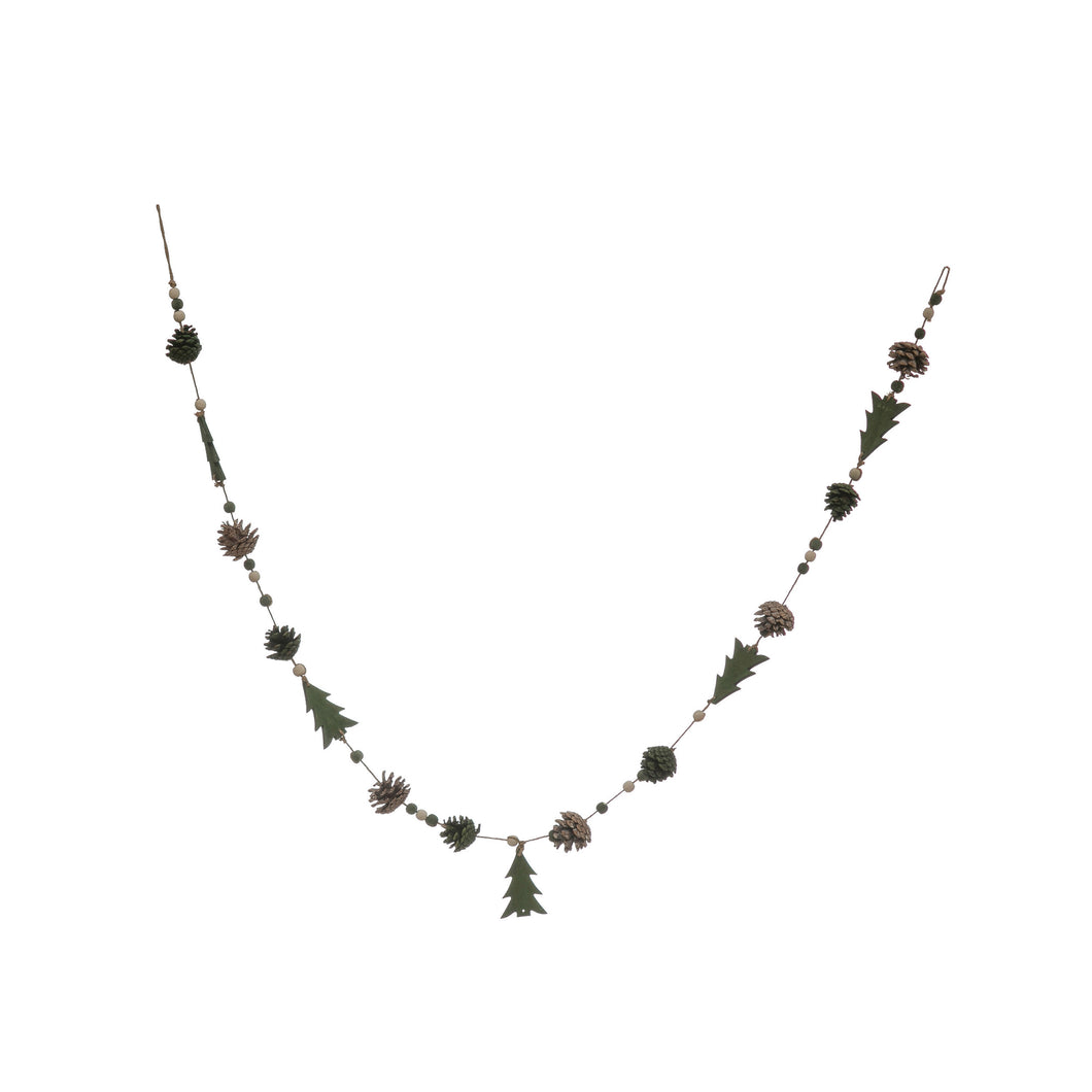 Wood Garland with Trees and Pinecones
