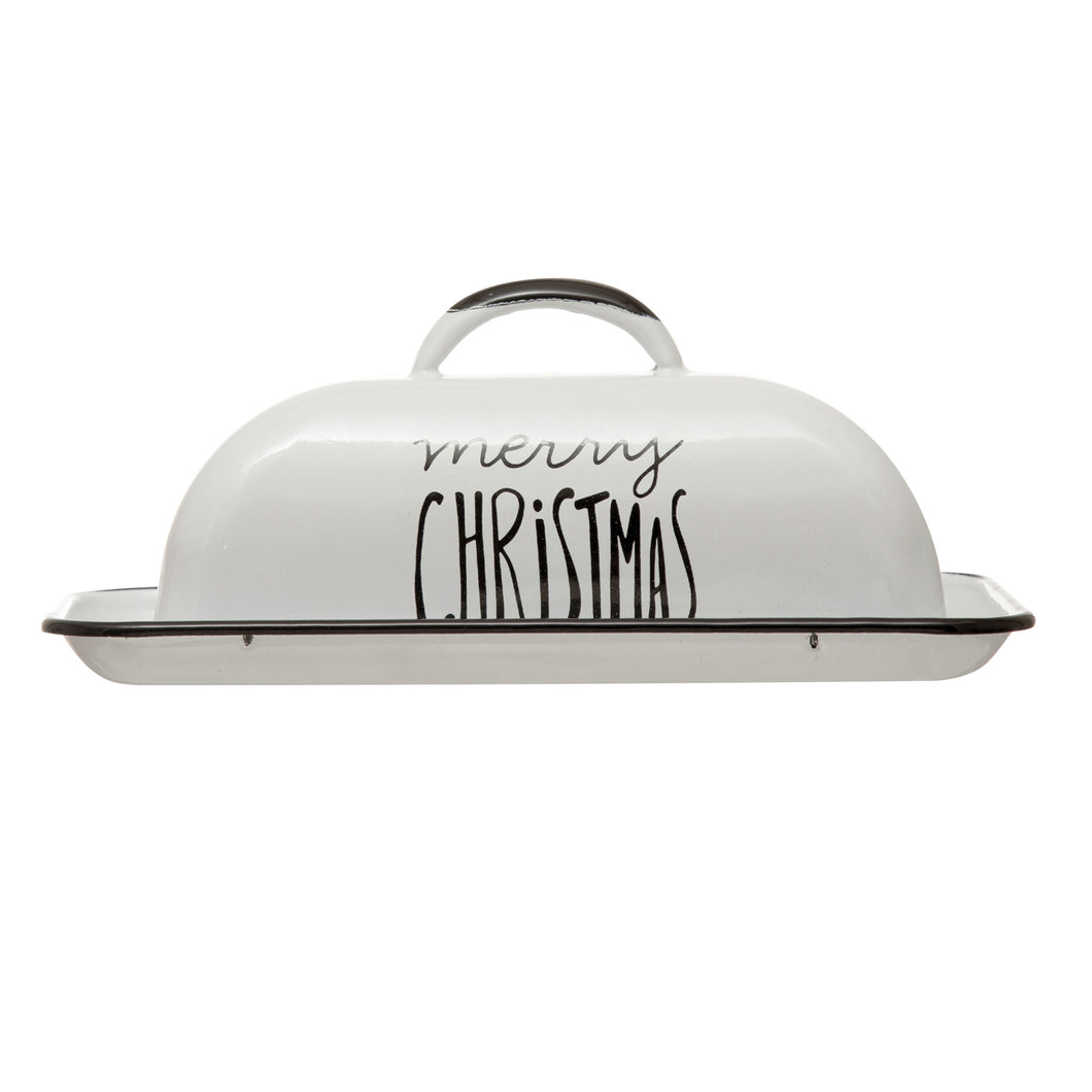 Merry Christmas Enameled Metal Butter Dish
