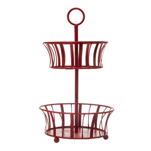 Distressed Decorative Red Metal 2-Tier Basket