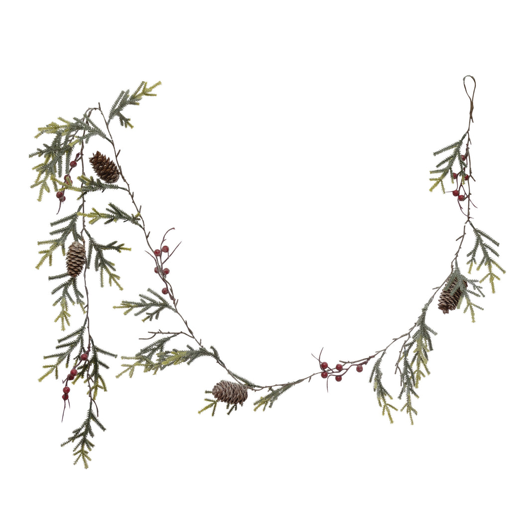 Faux Spruce Garland with Berries and Pinecones