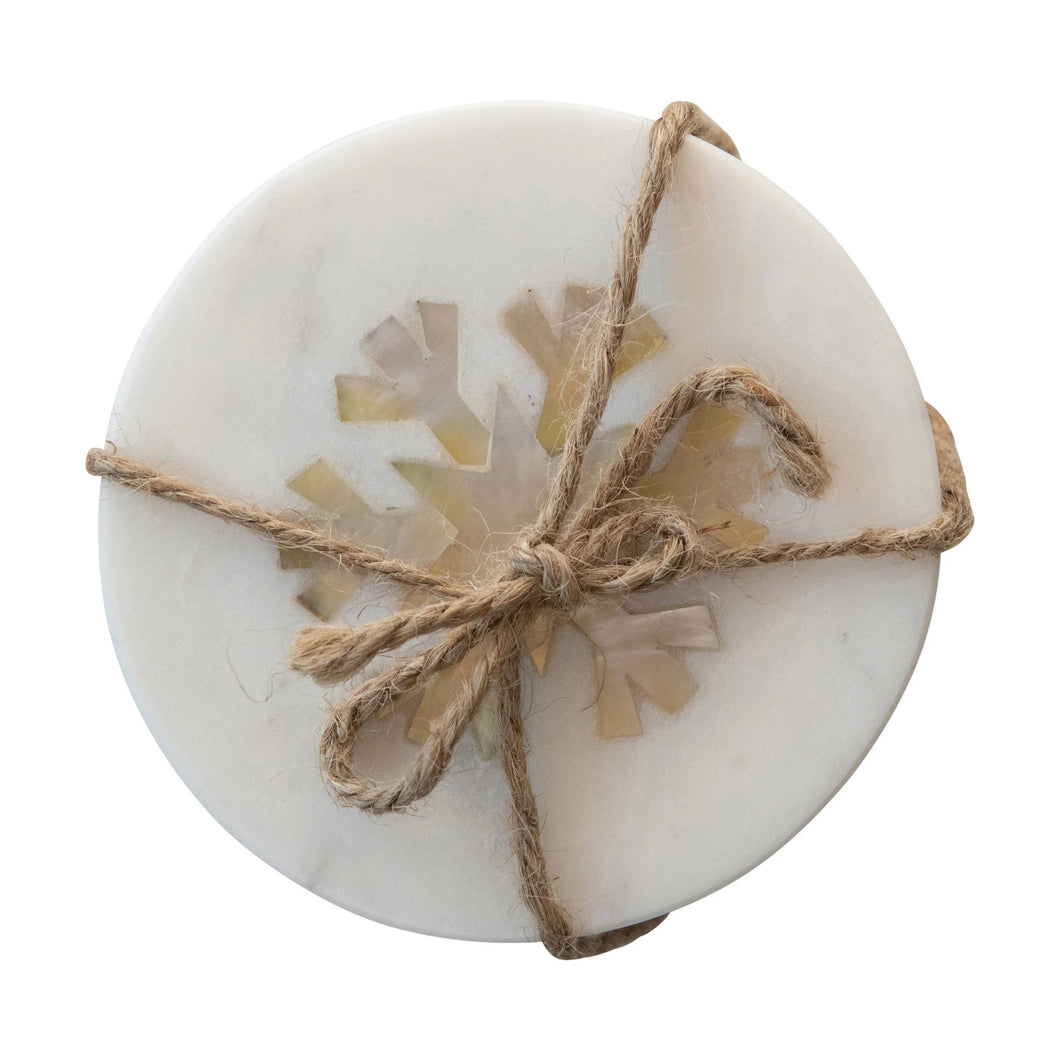 Marble Coaster Set w/Snowflake Inlay