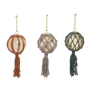 Round Glass Ball and Macrame Ornament with Tassel