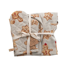 Load image into Gallery viewer, Cotton Child Apron with Gingerbread Print, Chef Hat and Hot Mitt, Set of 3