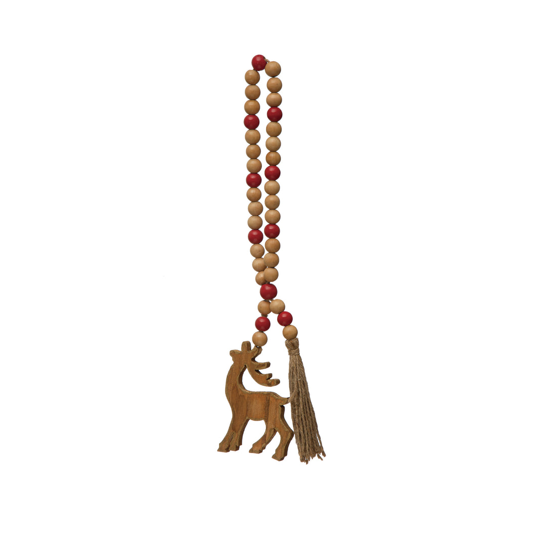 Wood Beads with Reindeer Icon and Jute Tassel