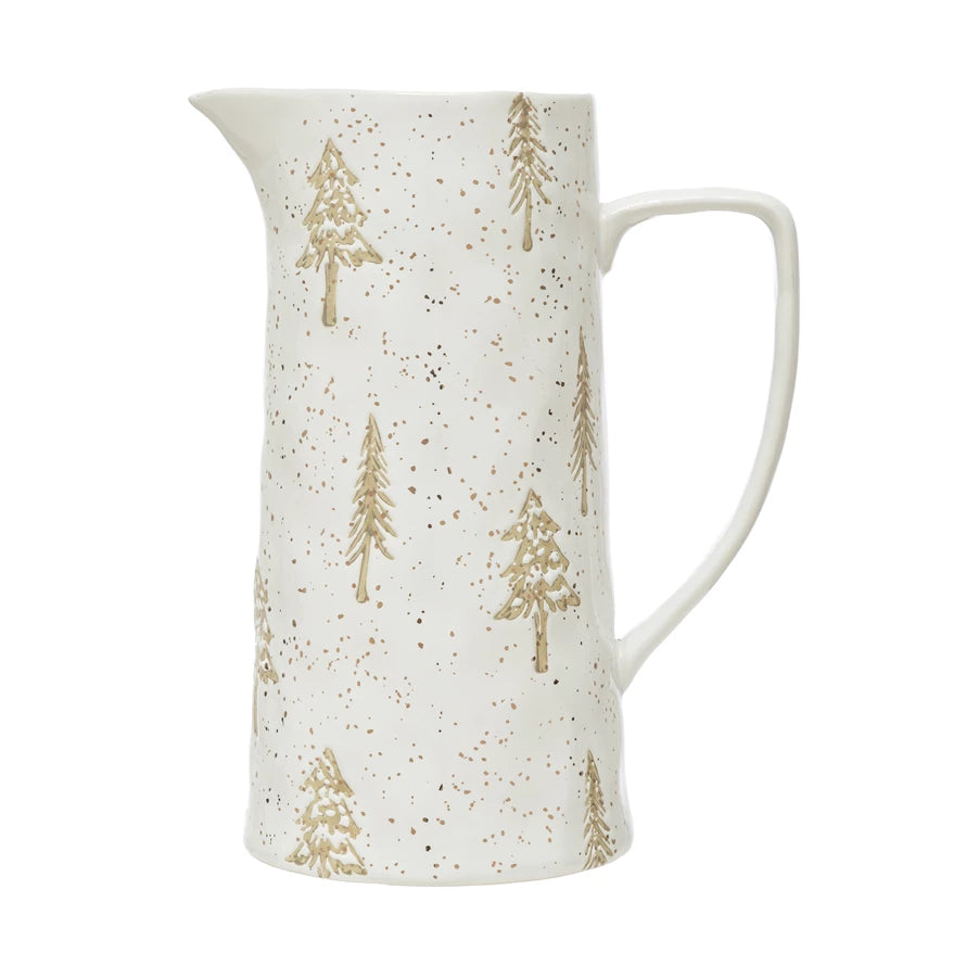Gold Foil Tree Hand-Stamped Stoneware Pitcher