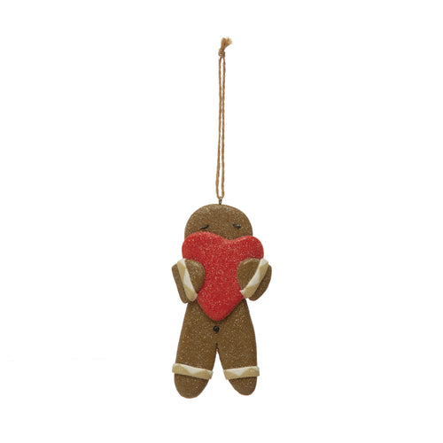 Clay Dough Gingerbread Man Ornament with Heart